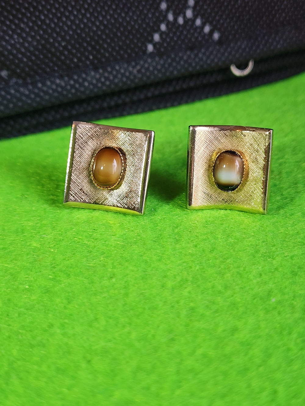 Vintage Square Gold-Tone Cufflinks with Tigers Eye Stone Centers 1950's